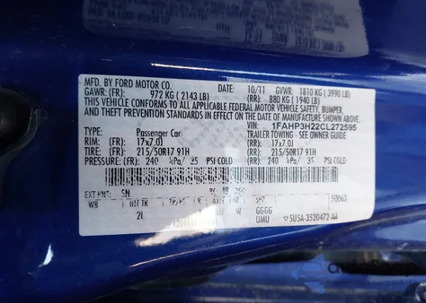 2012 Ford Focus Sel z USA, uszkodzony, nr VIN 1FAHP3H22CL272595